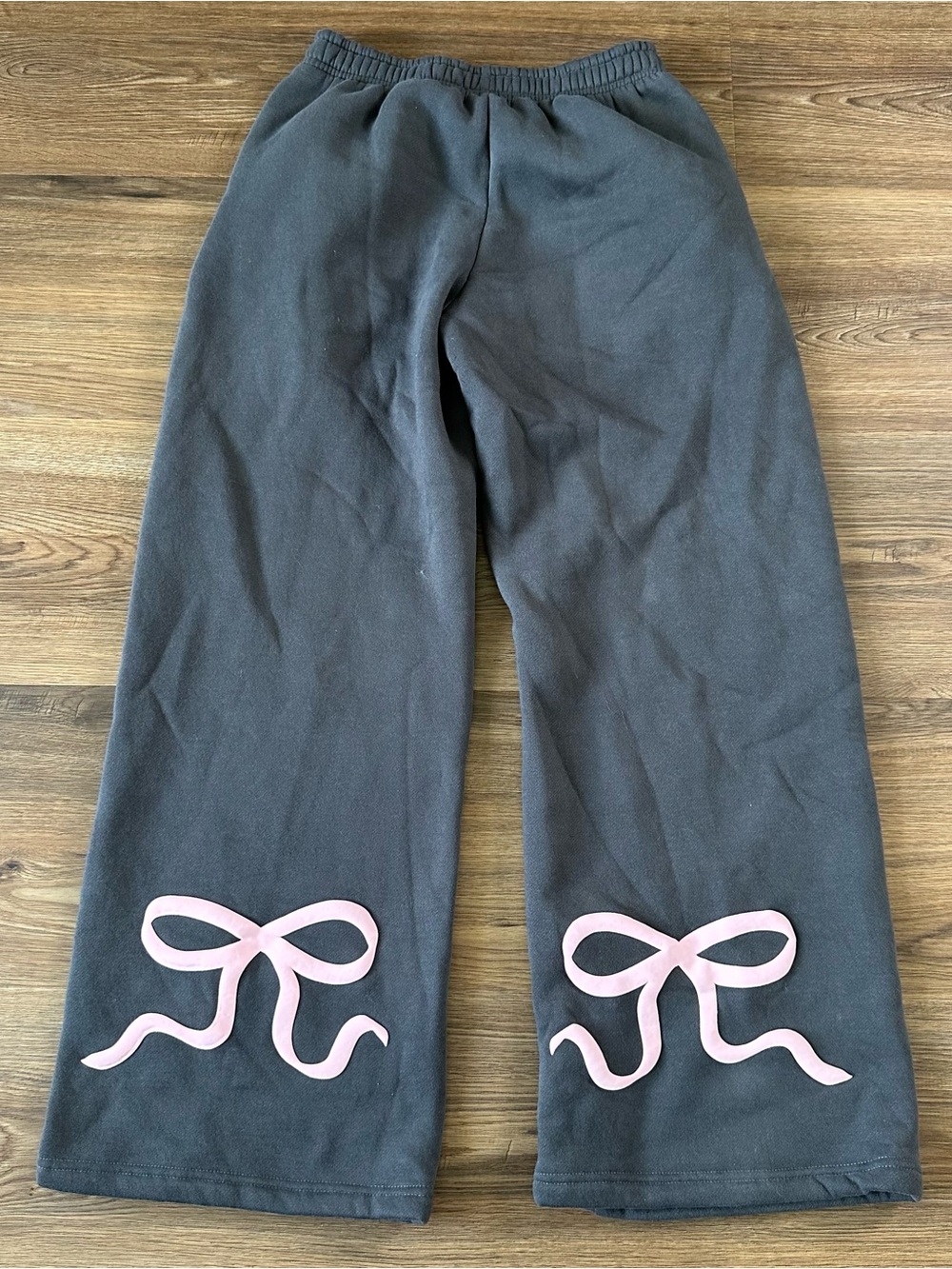 Edikted Bonney Bow Wide Leg Sweatpants Gray Small Cozy Fleece Oversized EUC